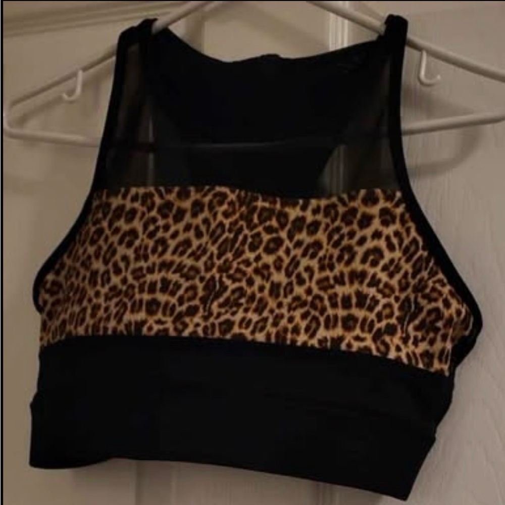 ZYIA Black and Leopard Print Crop Top